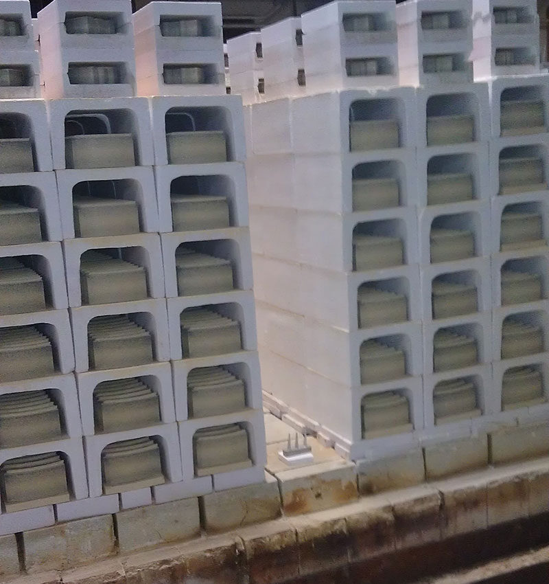 Stacks of alumina bricks