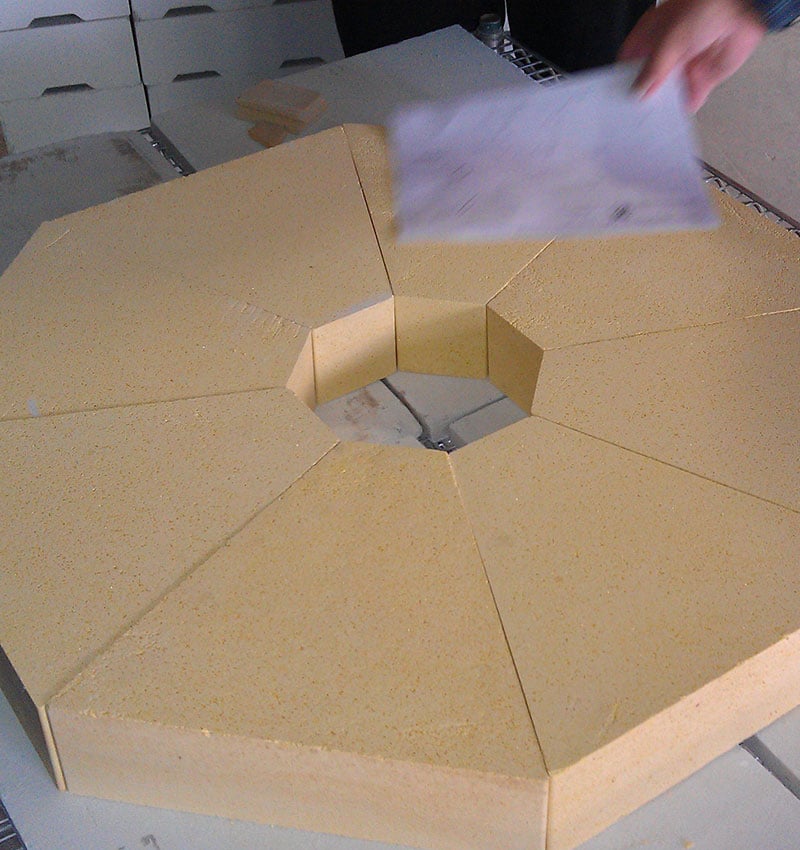 Zirconia bricks arranged into an octagon