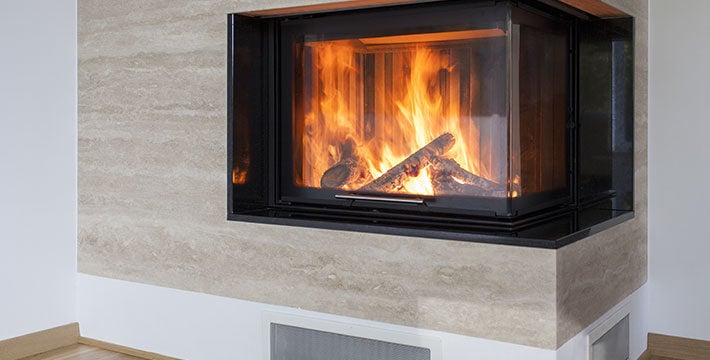 wood fire indoor glass fireplace